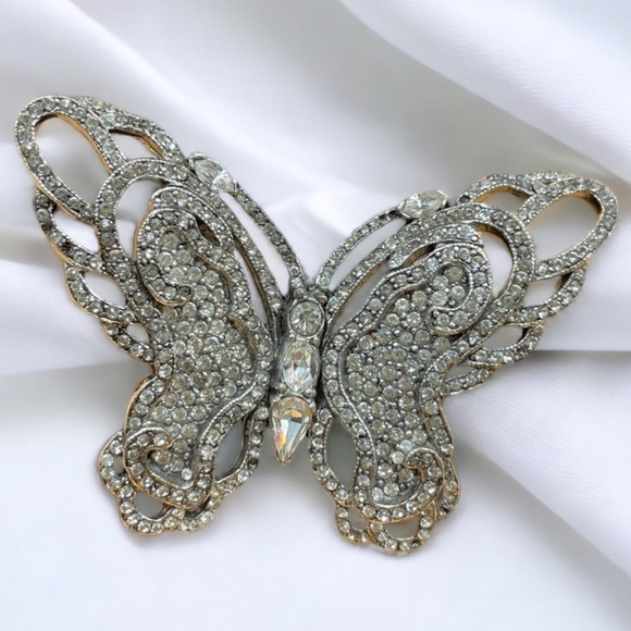 Large Crystal Rhinestone Butterfly Brooch - Elegant Lapel Pin For Women - View #3